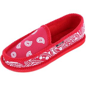 Men's Bandana Print Slip On House Shoe Slipper, 13, Red