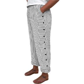 SOLY HUX Women's Plus Size Striped Pants Elastic High Waisted Button Side Pants with Pockets