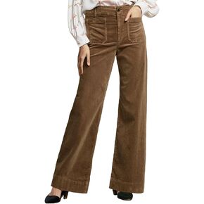 Corduroy Pants Women Elastic Waist Flare Pants Bell Bottom Business Casual Trousers Pants for Women Brown