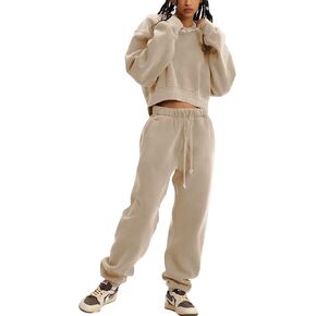COZYPOIN Womens Sweat Sets Fleece Sweatsuits 2 Piece Crop Sweatshirt and Sweatpants Sets Joggers Tracksuit Outfits
