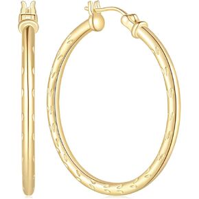 Hoop Earrings 14K Gold Hoops Earrings for Women’s Hoop Earrings Large Gold Hoop Earrings Dot-like Engraved Pattern 35mm*2.5mm