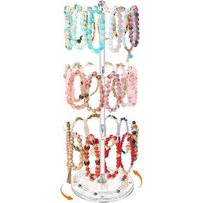 OAOLEER Bracelet Holder Display Bracelet Organizer，Acrylic Bracelet Display Stand for Vendor，3 Tier Jewelry Holder Rack Bar with 36 hooks for Bangle, KeyChain Selling (3 Layer)