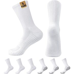 MUQU Mens White Crew Socks - Cushioned Sports Athletic Socks For Walking Hiking Running 6 Pairs