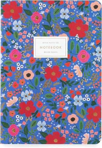Rifle Paper Co. Wild Rose Stitched Notebook Set, 8.5" L x 6" W, Set Of 3 Notebooks, 64 Ruled Pages With Gold Ink, Canvas Paper Cover With White Text Paper Interior in Saudi Arabia