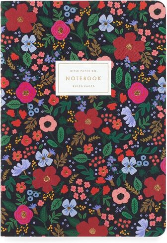 Rifle Paper Co. Wild Rose Stitched Notebook Set, 8.5" L x 6" W, Set Of 3 Notebooks, 64 Ruled Pages With Gold Ink, Canvas Paper Cover With White Text Paper Interior in Saudi Arabia