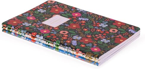 Rifle Paper Co. Wild Rose Stitched Notebook Set, 8.5" L x 6" W, Set Of 3 Notebooks, 64 Ruled Pages With Gold Ink, Canvas Paper Cover With White Text Paper Interior in Saudi Arabia