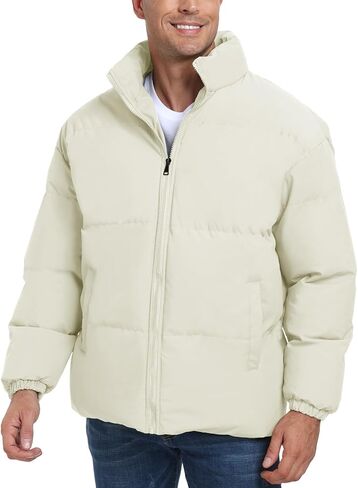 Mens Padded Jacket Stand Collar Windproof Down Jacket Full Zipper Outerwear Puffer Coat in Kuwait