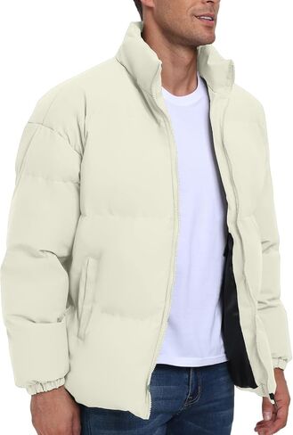 Mens Padded Jacket Stand Collar Windproof Down Jacket Full Zipper Outerwear Puffer Coat in Kuwait