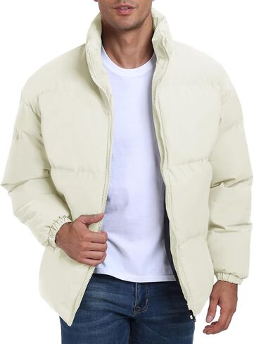 Mens Padded Jacket Stand Collar Windproof Down Jacket Full Zipper Outerwear Puffer Coat in Kuwait