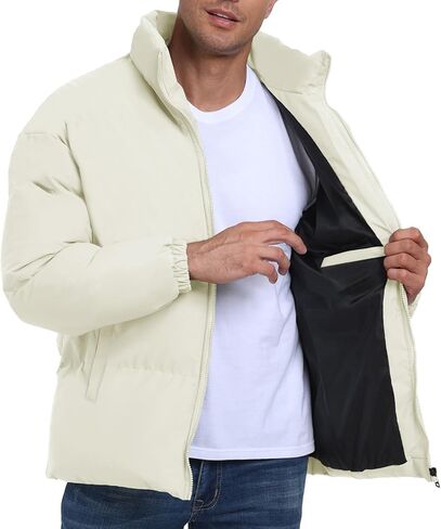 Mens Padded Jacket Stand Collar Windproof Down Jacket Full Zipper Outerwear Puffer Coat in Kuwait