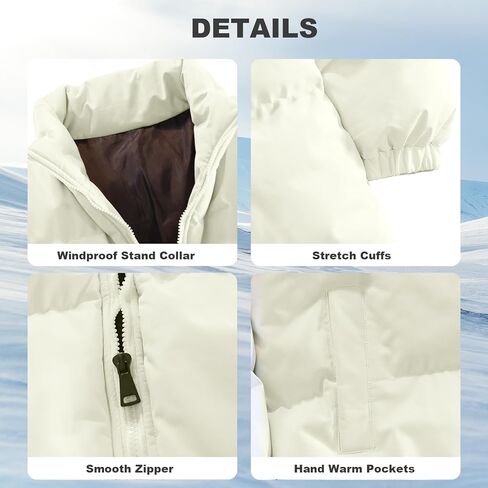 Mens Padded Jacket Stand Collar Windproof Down Jacket Full Zipper Outerwear Puffer Coat in Kuwait