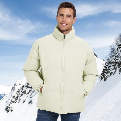 Mens Padded Jacket Stand Collar Windproof Down Jacket Full Zipper Outerwear Puffer Coat in Kuwait