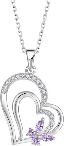 Butterfly Necklace for Women 925 Sterling Silver Heart Pendant Necklace with 3A Cubic Zirconia Birthstone Birthday Mother's Day Jewelry in Saudi Arabia