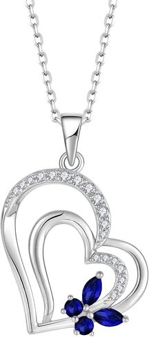 Butterfly Necklace for Women 925 Sterling Silver Heart Pendant Necklace with 3A Cubic Zirconia Birthstone Birthday Mother's Day Jewelry in Saudi Arabia