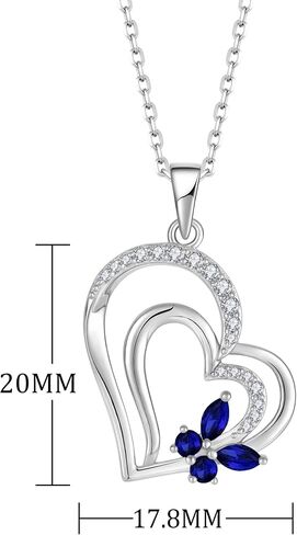 Butterfly Necklace for Women 925 Sterling Silver Heart Pendant Necklace with 3A Cubic Zirconia Birthstone Birthday Mother's Day Jewelry in Saudi Arabia