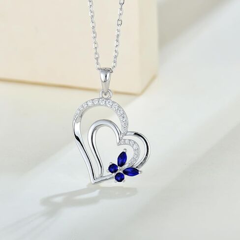 Butterfly Necklace for Women 925 Sterling Silver Heart Pendant Necklace with 3A Cubic Zirconia Birthstone Birthday Mother's Day Jewelry in Saudi Arabia