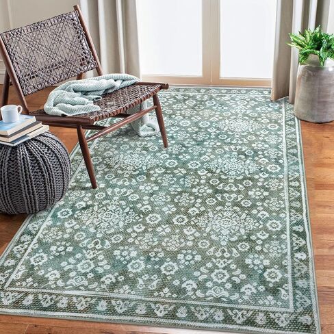 Vintage Washable 2x5 Rug Runner, Sage Green Beige Runners for hallways, Super Soft Kitchen Runner Rug Non Slip, Print Faux Wool Floral Thin Carpet Runner for Entryway Indoor Bedroom in Saudi Arabia