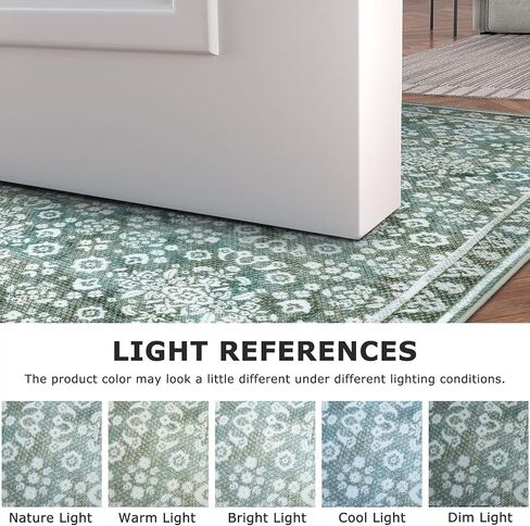 Vintage Washable 2x5 Rug Runner, Sage Green Beige Runners for hallways, Super Soft Kitchen Runner Rug Non Slip, Print Faux Wool Floral Thin Carpet Runner for Entryway Indoor Bedroom in Saudi Arabia