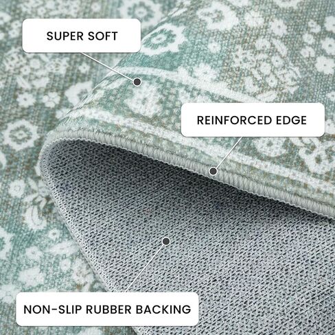 Vintage Washable 2x5 Rug Runner, Sage Green Beige Runners for hallways, Super Soft Kitchen Runner Rug Non Slip, Print Faux Wool Floral Thin Carpet Runner for Entryway Indoor Bedroom in Saudi Arabia