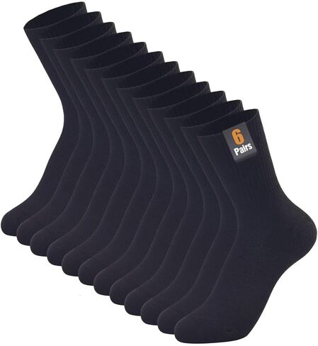 Black And White Womens Long Crew Socks for Teen Girls Lightweight Casual Breathable Cotton Mid Calf Socks 6 Pack in Saudi Arabia