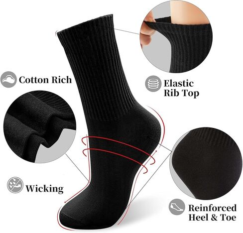 Black And White Womens Long Crew Socks for Teen Girls Lightweight Casual Breathable Cotton Mid Calf Socks 6 Pack in Saudi Arabia