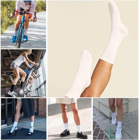 Black And White Womens Long Crew Socks for Teen Girls Lightweight Casual Breathable Cotton Mid Calf Socks 6 Pack in Saudi Arabia