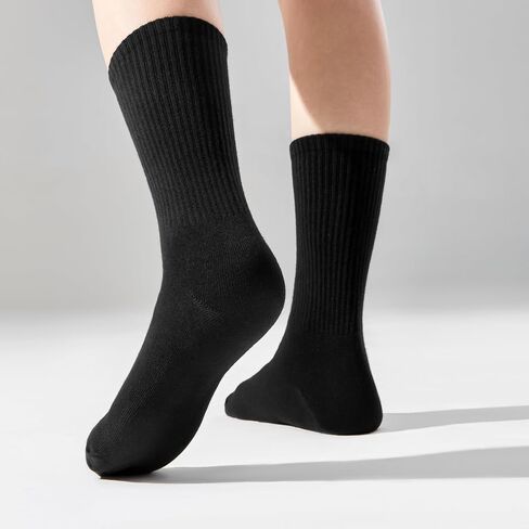 Black And White Womens Long Crew Socks for Teen Girls Lightweight Casual Breathable Cotton Mid Calf Socks 6 Pack in Saudi Arabia