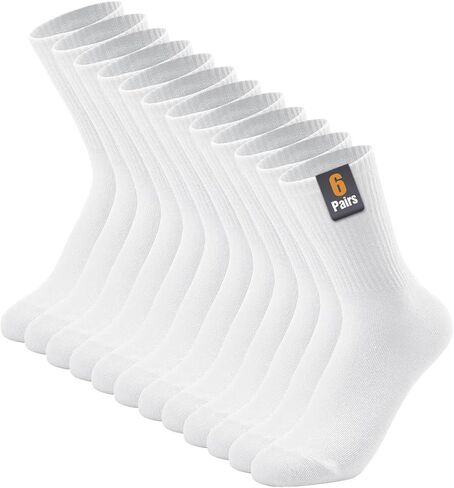 Black And White Womens Long Crew Socks for Teen Girls Lightweight Casual Breathable Cotton Mid Calf Socks 6 Pack in Saudi Arabia