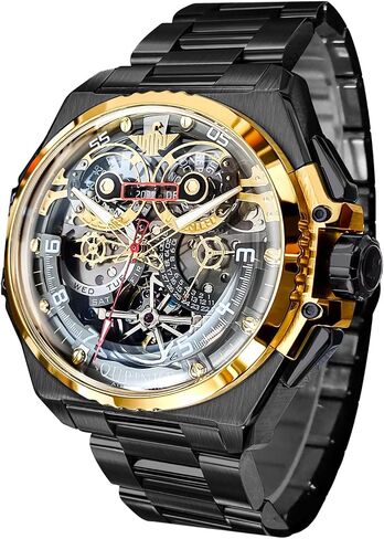 OUPINKE Watch for Men Automatic Wristwatch 3D Dial with 5ATM Waterproof Luminous Calendar Skeleton Watches-Sapphire Crystal Tungsten Steel Strap in Kuwait