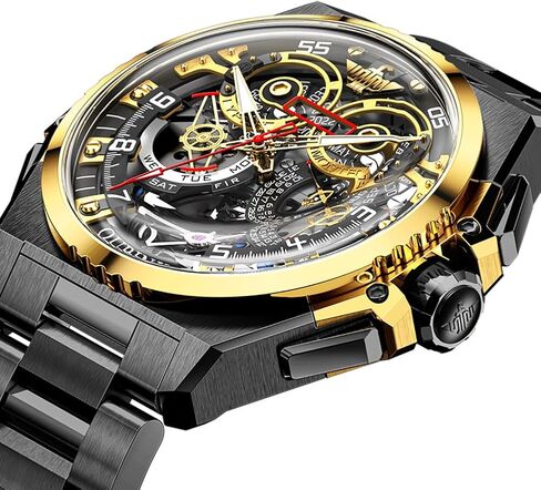 OUPINKE Watch for Men Automatic Wristwatch 3D Dial with 5ATM Waterproof Luminous Calendar Skeleton Watches-Sapphire Crystal Tungsten Steel Strap in Kuwait