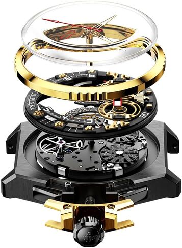 OUPINKE Watch for Men Automatic Wristwatch 3D Dial with 5ATM Waterproof Luminous Calendar Skeleton Watches-Sapphire Crystal Tungsten Steel Strap in Kuwait