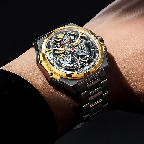 OUPINKE Watch for Men Automatic Wristwatch 3D Dial with 5ATM Waterproof Luminous Calendar Skeleton Watches-Sapphire Crystal Tungsten Steel Strap in Kuwait