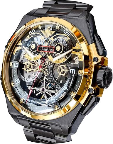OUPINKE Watch for Men Automatic Wristwatch 3D Dial with 5ATM Waterproof Luminous Calendar Skeleton Watches-Sapphire Crystal Tungsten Steel Strap in Kuwait