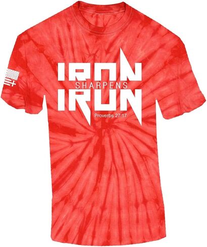 Iron Sharpens Iron Proverbs 27:17 Heavy Metal Logo Bible Scripture Mens Christian Tshirt Jesus Cross Short Sleeve Graphic Tee in Kuwait