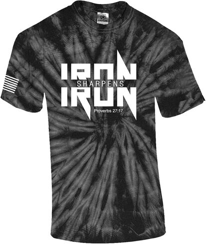 Iron Sharpens Iron Proverbs 27:17 Heavy Metal Logo Bible Scripture Mens Christian Tshirt Jesus Cross Short Sleeve Graphic Tee in Kuwait