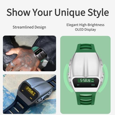 Unique Metal Watch, OLED Mens Digital Watches, Lift-to-Wake Screen, Silicone or Stainless Steel Strap, 30M Waterproof in Saudi Arabia