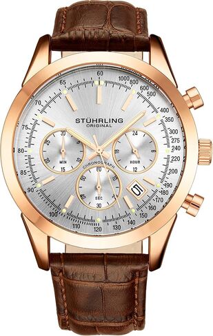 Stuhrling Original Mens Dress Watch Chronograph Analog Watch Dial with Date - Tachymeter 24-Hour Subdial Mens Leather Strap - Watches for Men Rialto Collection in Saudi Arabia