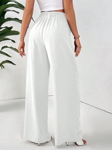 SKAYS Women Dress Pants Uniform Pants Loose Casual Trousers Ladies' Elastic Waist Wide Leg Trousers with Double Pockets in Kuwait