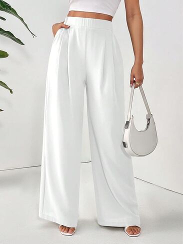 SKAYS Women Dress Pants Uniform Pants Loose Casual Trousers Ladies' Elastic Waist Wide Leg Trousers with Double Pockets in Kuwait