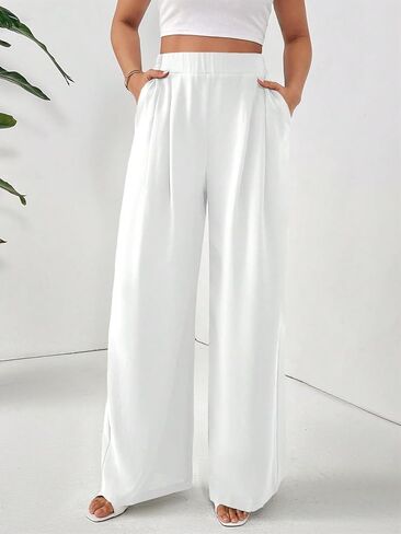 SKAYS Women Dress Pants Uniform Pants Loose Casual Trousers Ladies' Elastic Waist Wide Leg Trousers with Double Pockets in Kuwait