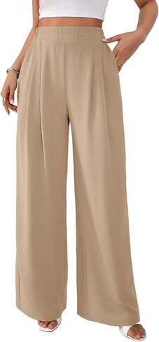 SKAYS Women Dress Pants Uniform Pants Loose Casual Trousers Ladies' Elastic Waist Wide Leg Trousers with Double Pockets in Kuwait