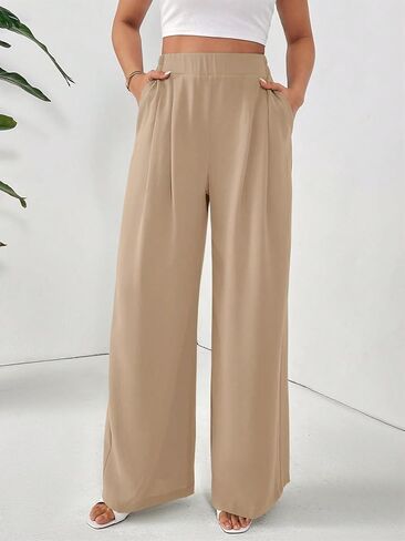 SKAYS Women Dress Pants Uniform Pants Loose Casual Trousers Ladies' Elastic Waist Wide Leg Trousers with Double Pockets in Kuwait