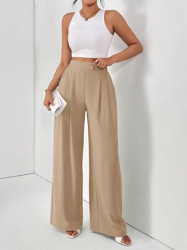 SKAYS Women Dress Pants Uniform Pants Loose Casual Trousers Ladies' Elastic Waist Wide Leg Trousers with Double Pockets in Kuwait