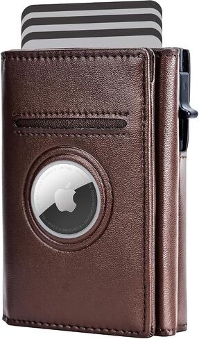 Smart Men Wallet Front Pocket Card Holder for Apple AirTag:RFID Blocking, Pop Up Aluminum Card Case, 10-14 Card Capacity, IDWindow, Cash Slot, Minimalist, Slim, Trifold, Magnetic Closure, Carbon Fiber in Saudi Arabia