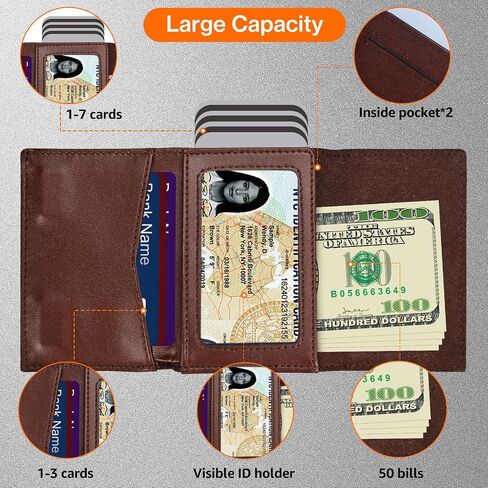 Smart Men Wallet Front Pocket Card Holder for Apple AirTag:RFID Blocking, Pop Up Aluminum Card Case, 10-14 Card Capacity, IDWindow, Cash Slot, Minimalist, Slim, Trifold, Magnetic Closure, Carbon Fiber in Saudi Arabia