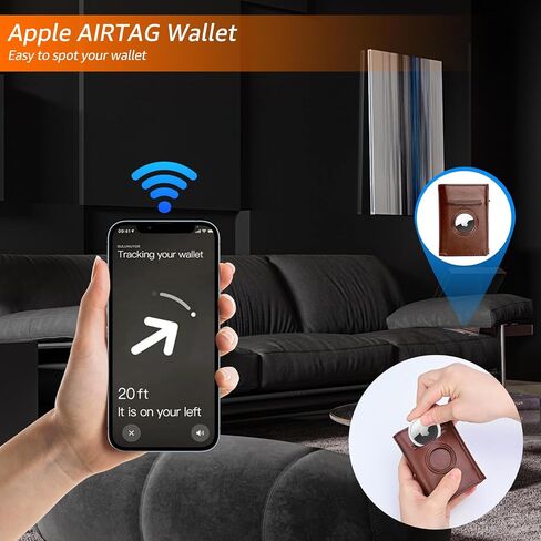 Smart Men Wallet Front Pocket Card Holder for Apple AirTag:RFID Blocking, Pop Up Aluminum Card Case, 10-14 Card Capacity, IDWindow, Cash Slot, Minimalist, Slim, Trifold, Magnetic Closure, Carbon Fiber in Saudi Arabia