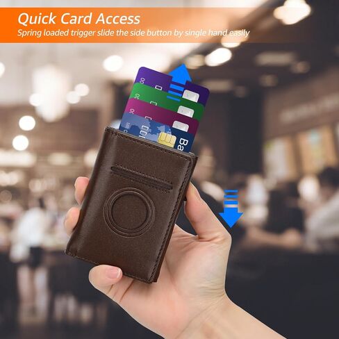 Smart Men Wallet Front Pocket Card Holder for Apple AirTag:RFID Blocking, Pop Up Aluminum Card Case, 10-14 Card Capacity, IDWindow, Cash Slot, Minimalist, Slim, Trifold, Magnetic Closure, Carbon Fiber in Saudi Arabia