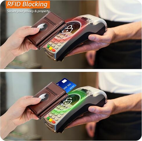 Smart Men Wallet Front Pocket Card Holder for Apple AirTag:RFID Blocking, Pop Up Aluminum Card Case, 10-14 Card Capacity, IDWindow, Cash Slot, Minimalist, Slim, Trifold, Magnetic Closure, Carbon Fiber in Saudi Arabia