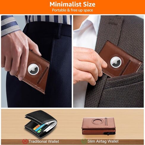 Smart Men Wallet Front Pocket Card Holder for Apple AirTag:RFID Blocking, Pop Up Aluminum Card Case, 10-14 Card Capacity, IDWindow, Cash Slot, Minimalist, Slim, Trifold, Magnetic Closure, Carbon Fiber in Saudi Arabia