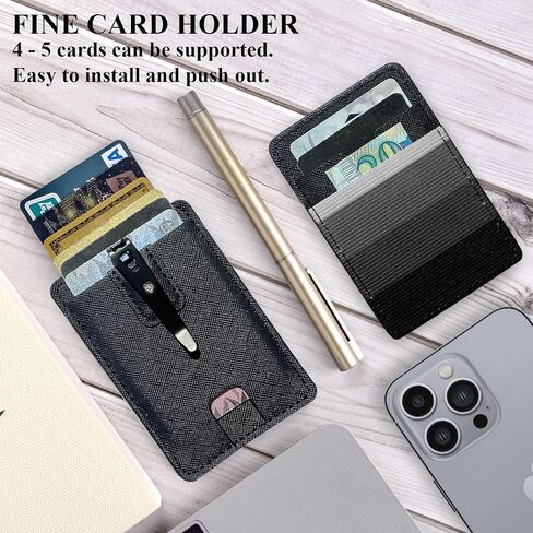 FORZEN Minimalistic Card Holder Wallet for Men and Women, Slim Elastic Vertical Credit Card Holder and Men Front Pocket Wallet with Clip (Black Stripe) in Kuwait